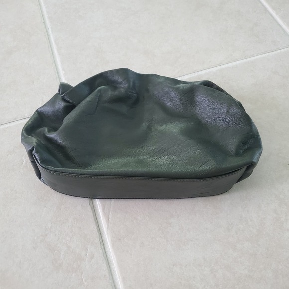 Anthropologie Dark Green Faux Leather Pouch Clutch Bag Convertible Puffy Soft - Picture 2 of 15